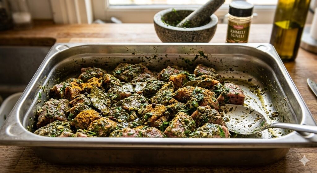 Schaschlik Marinade mit Käutern in Edelstahl Behälter