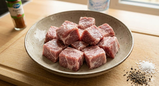 Die perfekte Würfelgröße (Frischer Schweinenacken, gewürfelt)